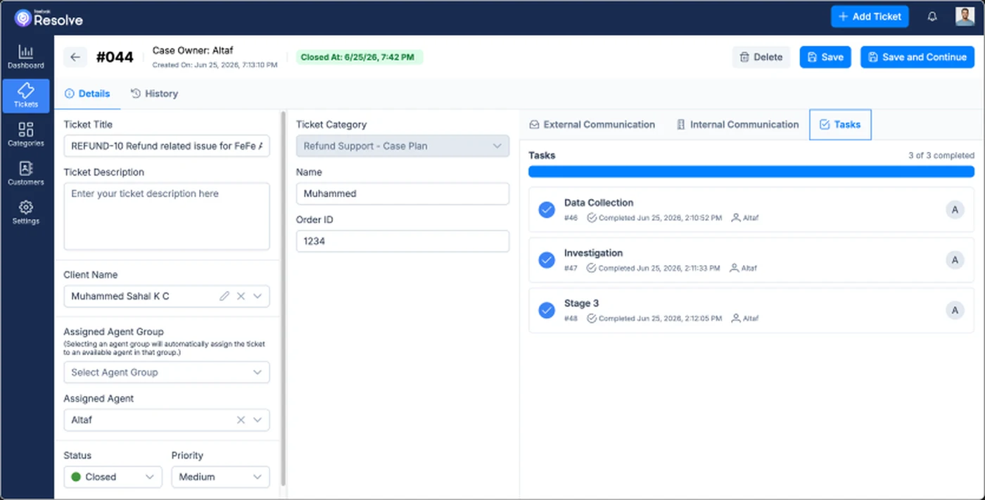 Feebak Resolve case management