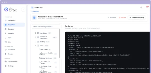 Orbit snapshots and rollback interface