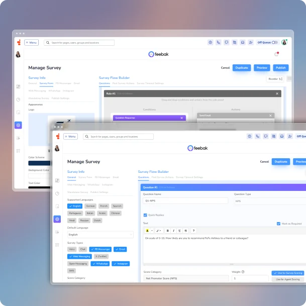 Feebak survey flow builder interface