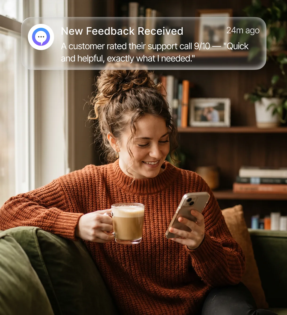 Customer completing a survey on her phone